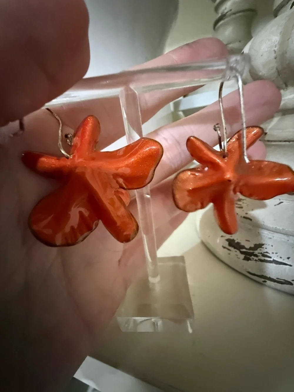 Lalo Orange and Red Resin Floral Earrings